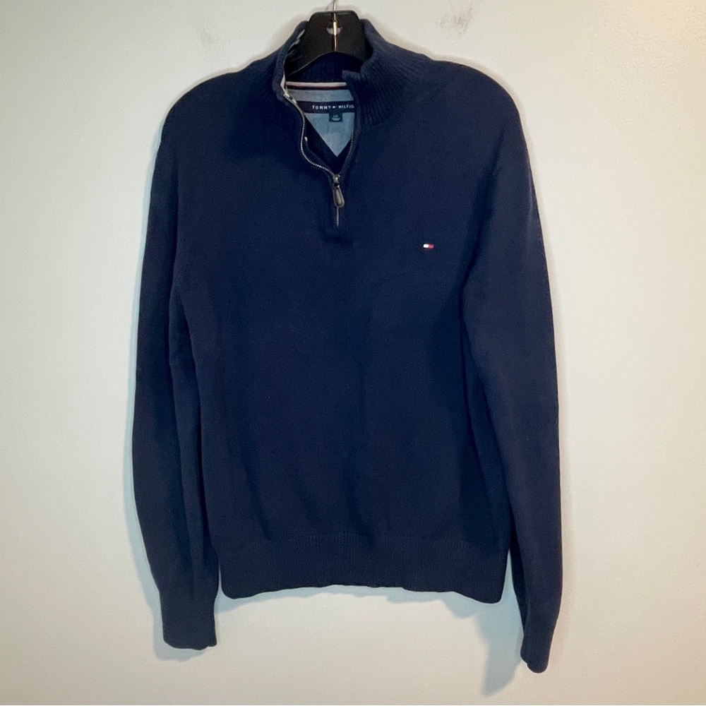 Tommy Hilfiger Men's Dark Blue 1/4 Zip Fleece Sweater